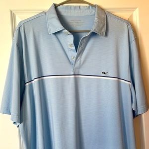 Vineyard Vines Light Blue Striped Polo with Navy Accent